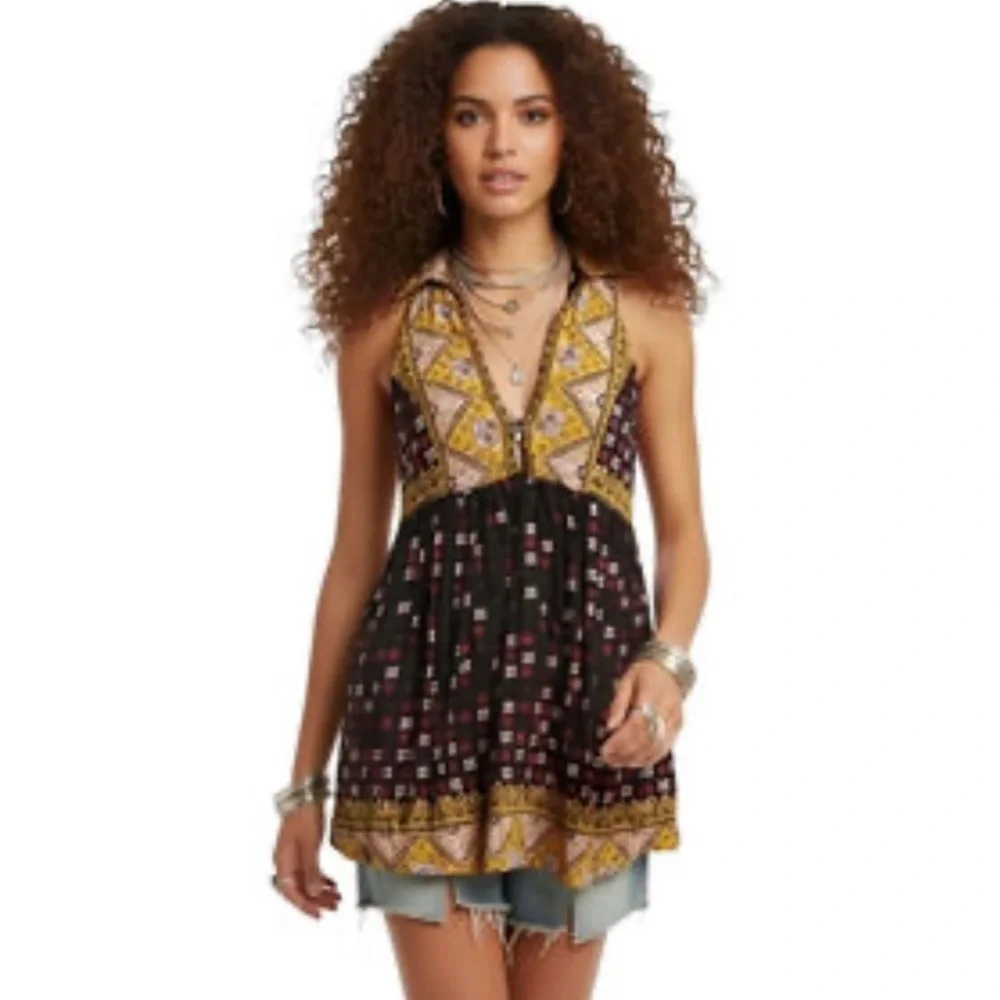 Free People Charolette Sleeveless Boho Tunic Top